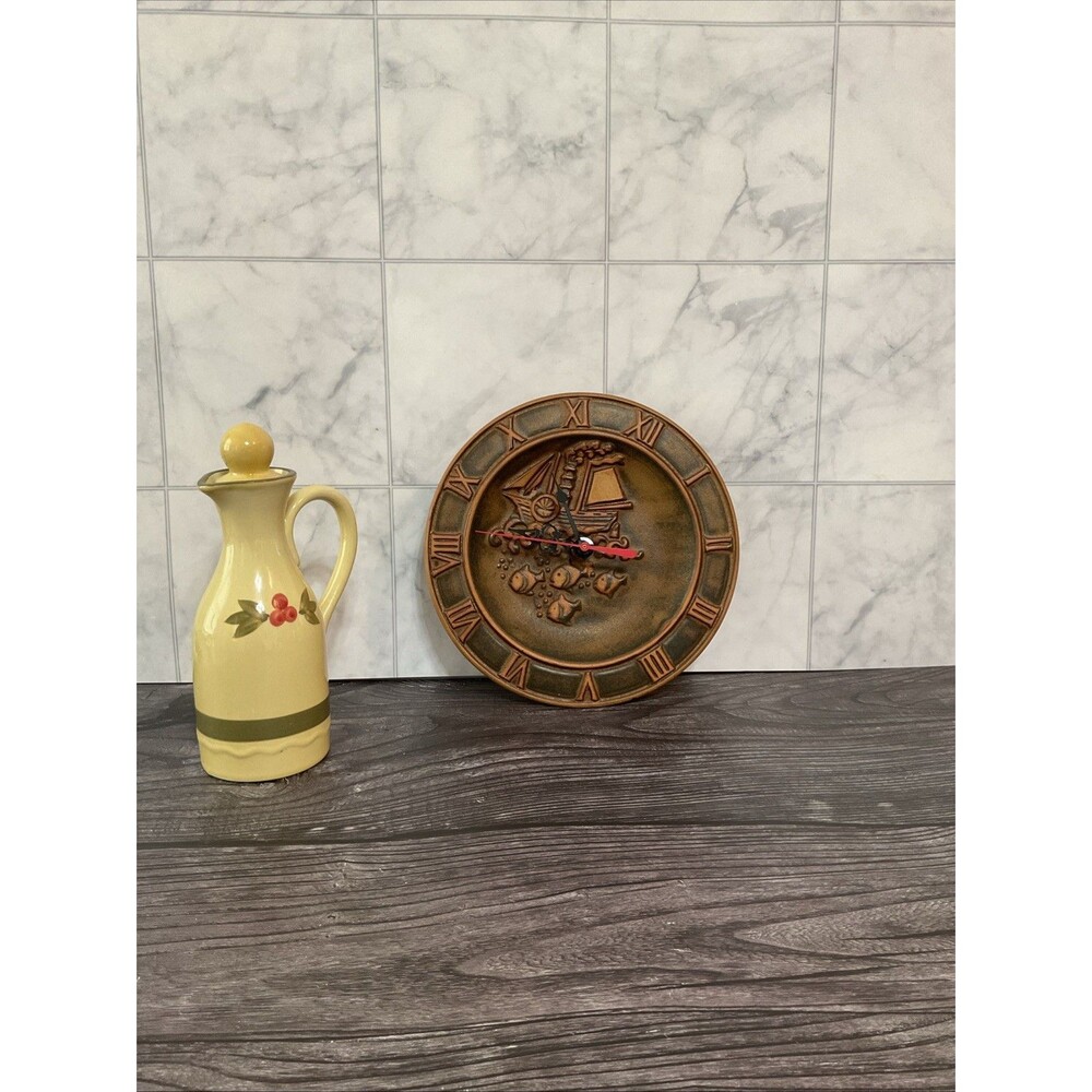 Unique Ceramic Fishing Boat Motif Wall Clock.8,5” Diameter